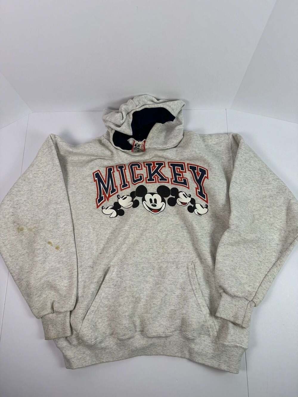 Vintage Mickey Mouse Disney Designs Hoodie, Grey, Size Large - Made in USA